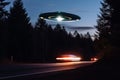 alien object UFO disc over the road generative ai