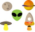 Alien outerspace pack with rocket, planets, space ship and ufo