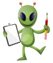 Alien with pencil and notebook, illustration, vector