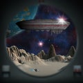 Alien planet as seen from a spaceship window Royalty Free Stock Photo