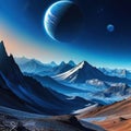 Alien planet cold blue mountain sci fi Generated Royalty Free Stock Photo