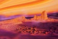 Alien planet concept. Ultra violet and yellow desert landscape