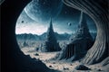 Alien planet in deep space, extraterrestrial landscape, generative AI