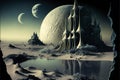 Alien planet in deep space, extraterrestrial landscape, generative AI