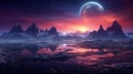 Alien planet fantasy landscape. Space background. Sci-fi horizontal banner. Royalty Free Stock Photo