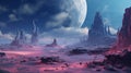 Alien planet fantasy landscape. Space background. Sci-fi horizontal banner. Royalty Free Stock Photo