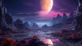 Alien planet fantasy landscape. Space background. Sci-fi horizontal banner. Royalty Free Stock Photo