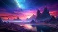 Alien planet fantasy landscape. Space background. Sci-fi horizontal banner. Royalty Free Stock Photo