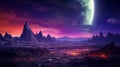 Alien planet fantasy landscape. Space background. Sci-fi horizontal banner. Royalty Free Stock Photo