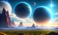 Alien planet landscape, 3d illustration of imaginary, fictional another planet background