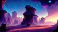 Alien planet landscape, 3d illustration of imaginary, fictional another planet background