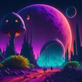 Alien planet neon light Generative AI Illustration Royalty Free Stock Photo