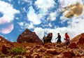 Alien Planet Mountain Landscape and Hikers walking