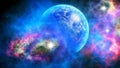 Alien planet in space with nebulas and stars, beautiful picture of the universe with galaxies, cosmic nebulae and stars