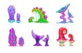 Cartoon alien plants set. Fantasy mushrooms icons Royalty Free Stock Photo