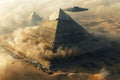 alien pyramid hyeroglyphs Spaceship UFO over pyramids. Aliens and egyptians Generative AI Royalty Free Stock Photo