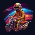 alien on a rainbow-arc on a motorcycle Royalty Free Stock Photo