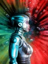 Alien robotic woman in space, 3d illustration