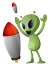 Alien with rocket, illustration, vector Royalty Free Stock Photo