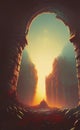 Alien ruins arch - landscape in retro scifi style