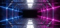 Alien Sci Fi Neon Led Laser Vibrant Purple Pink Blue Glowing Dark Light Lines In Futuristic Modern Construction Stage Tunnel