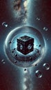 Alien ship with a cube inside a sphere conceptual image of alien invasion of planet earth Royalty Free Stock Photo