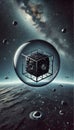 Alien ship with a cube inside a sphere conceptual image of alien invasion of planet earth Royalty Free Stock Photo