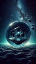 Alien ship with a cube inside a sphere conceptual image of alien invasion of planet earth Royalty Free Stock Photo