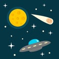 Alien ship in space concept background, flat style Royalty Free Stock Photo