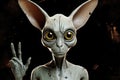 Alien showing peace sign on Camera. Alien. Extraterrestrial Life Concept. Royalty Free Stock Photo