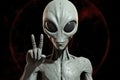 Alien showing peace sign on Camera. Alien. Extraterrestrial Life Concept. Royalty Free Stock Photo