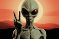 Alien showing peace sign on Camera. Alien. Extraterrestrial Life Concept. Royalty Free Stock Photo