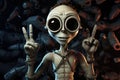 Alien showing peace sign on Camera. Alien. Extraterrestrial Life Concept. Royalty Free Stock Photo