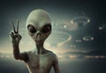 Alien showing peace sign, 3d render