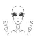 The alien shows peace sign