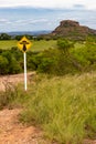 Alien sign in dirty road with Geological formations and vegetation Royalty Free Stock Photo