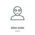 Alien smile outline vector icon. Thin line black alien smile icon, flat vector simple element illustration from editable people Royalty Free Stock Photo