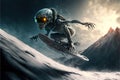 Alien snowboarding on planet earth mountains generative ai