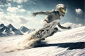 Alien snowboarding on planet earth mountains generative ai