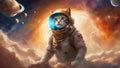 alien in space A cat astronaut in outer space with the Earth behind it. The image shows a contrast between the dark