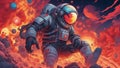 alien in the space _A huge astronaut with a beastly body and claws. The astronaut is swallowing the Earth planet