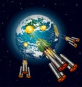 Alien space ships attacking earth Royalty Free Stock Photo