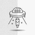 alien, space, ufo, spaceship, mars Line Icon on Transparent Background. Black Icon Vector Illustration