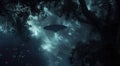 an alien spacecraft is flying near some dark trees