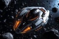 An alien spacecraft hidden within an asteroid field, carefully navigating through the debris, with its advanced technology keeping Royalty Free Stock Photo