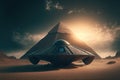 Alien spacecraft landed near big pyramid Royalty Free Stock Photo