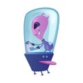 Alien in spaceship flat cartoon vector illustration