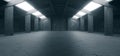 Alien Spaceship Sci Fi Concrete Rough Cement Garage Tunnel Corridor Warehouse Showroom Underground Futuristic Modern Background 3D