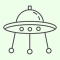 Alien spaceship thin line icon. Spacecraft or ufo ship plate outline style pictogram on white background. Space and