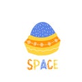 An alien spaceship for young children. Vector isolated illustration